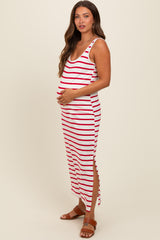 Red Striped Sleeveless Side Slit Maternity Maxi Dress