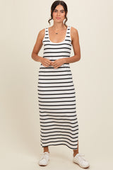 Black Striped Sleeveless Side Slit Maxi Dress