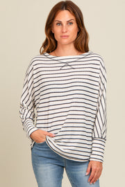 Ivory Striped Boat Neck Long Sleeve Top