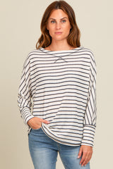 Ivory Striped Boat Neck Maternity Long Sleeve Top