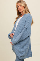 Blue Chunky Knit Dolman Maternity Cardigan