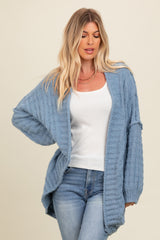 Blue Chunky Knit Dolman Maternity Cardigan