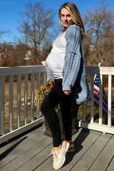 Blue Chunky Knit Dolman Maternity Cardigan