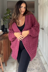 Burgundy Chunky Knit Dolman Maternity Cardigan