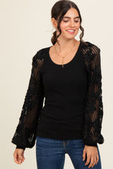 Black Floral Lace Balloon Sleeve Top