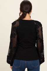 Black Floral Lace Balloon Sleeve Top