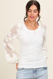 Ivory Floral Lace Balloon Sleeve Top