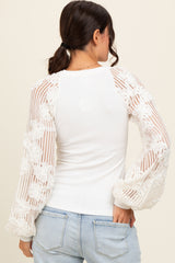 Ivory Floral Lace Balloon Sleeve Top