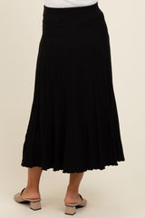 Black Ribbed Knit A-Line Midi Maternity Skirt