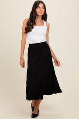 Black Ribbed Knit A-Line Midi Skirt