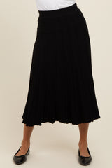 Black Ribbed Knit A-Line Midi Skirt