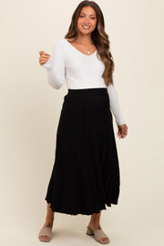 Black Ribbed Knit A-Line Midi Maternity Skirt