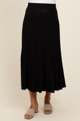 Black Ribbed Knit A-Line Midi Maternity Skirt