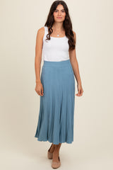 Blue Ribbed Knit A-Line Midi Skirt