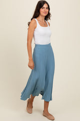 Blue Ribbed Knit A-Line Midi Maternity Skirt