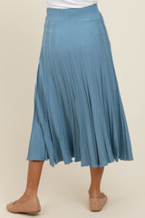 Blue Ribbed Knit A-Line Midi Skirt