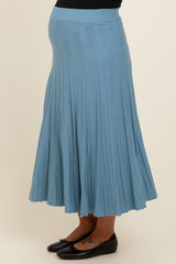 Blue Ribbed Knit A-Line Midi Maternity Skirt