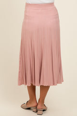 Mauve Ribbed Knit A-Line Midi Maternity Skirt