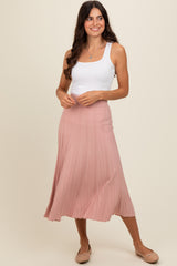 Mauve Ribbed Knit A-Line Midi Maternity Skirt