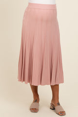 Mauve Ribbed Knit A-Line Midi Maternity Skirt