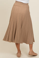 Mocha Ribbed Knit A-Line Midi Skirt