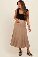 Mocha Ribbed Knit A-Line Midi Maternity Skirt