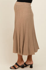 Mocha Ribbed Knit A-Line Midi Maternity Skirt