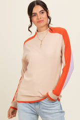 Cream Lilac Colorblock Mock Neck Maternity Sweater