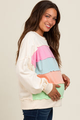 Ivory Colorblock Striped Cut Edge Maternity Sweatshirt