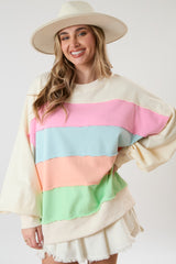 Ivory Colorblock Striped Cut Edge Maternity Sweatshirt