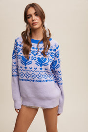 Lavender Contrast Vintage Print Sweater