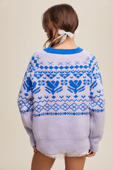 Lavender Contrast Vintage Print Sweater