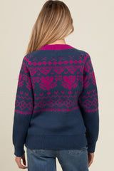 Navy Blue Contrast Vintage Print Maternity Sweater