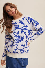 Royal Blue Floral Drop Shoulder Sweater