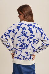 Royal Blue Floral Drop Shoulder Sweater