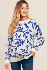 Royal Blue Floral Drop Shoulder Maternity Sweater