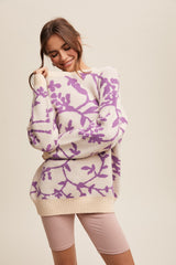 Lavender Floral Drop Shoulder Maternity Sweater