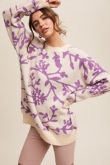 Lavender Floral Drop Shoulder Sweater