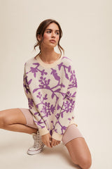 Lavender Floral Drop Shoulder Sweater