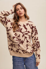 Burgundy Floral Drop Shoulder Maternity Sweater