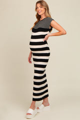 Black Mixed Stripe Fitted Maternity Sweater Dress