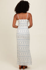 Navy Blue Printed Ribbon Detail Maxi Dress