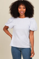 Blue Checker Print Puff Sleeve Maternity Top