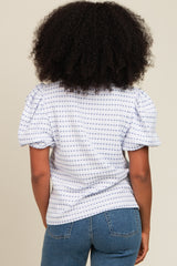 Blue Checker Print Puff Sleeve Top