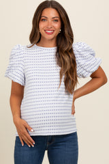 Blue Checker Print Puff Sleeve Maternity Top