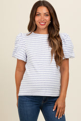 Blue Checker Print Puff Sleeve Maternity Top