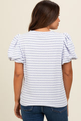 Blue Checker Print Puff Sleeve Maternity Top