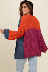 Magenta Colorblock Bubble Sleeve Cardigan