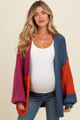 Magenta Colorblock Bubble Sleeve Maternity Cardigan