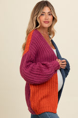 Magenta Colorblock Bubble Sleeve Maternity Cardigan